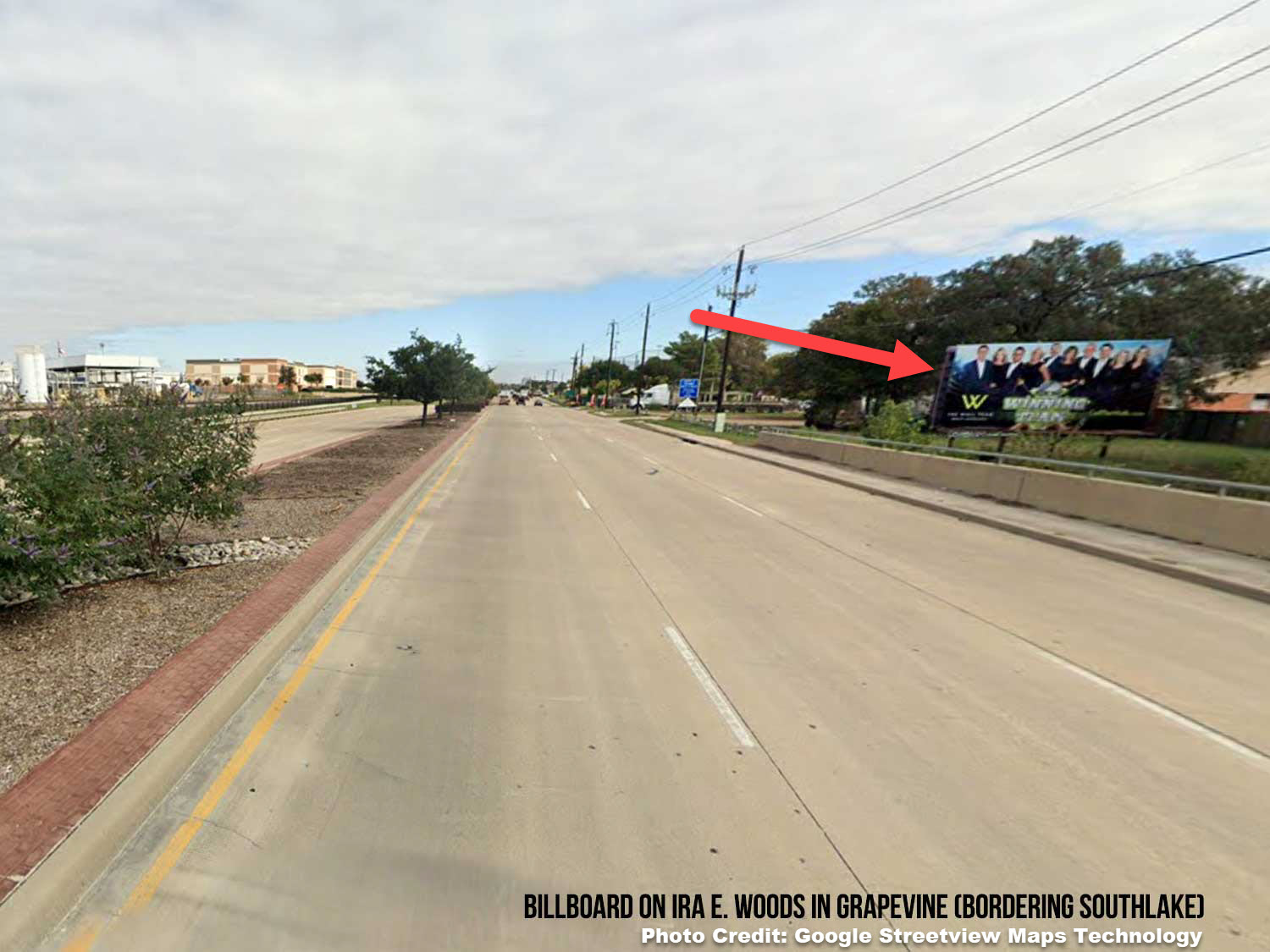 Billboard on Ira E. Woods in Grapvine TX Bordering Southlake TX Photo Credit Google Maps Streetview Technology