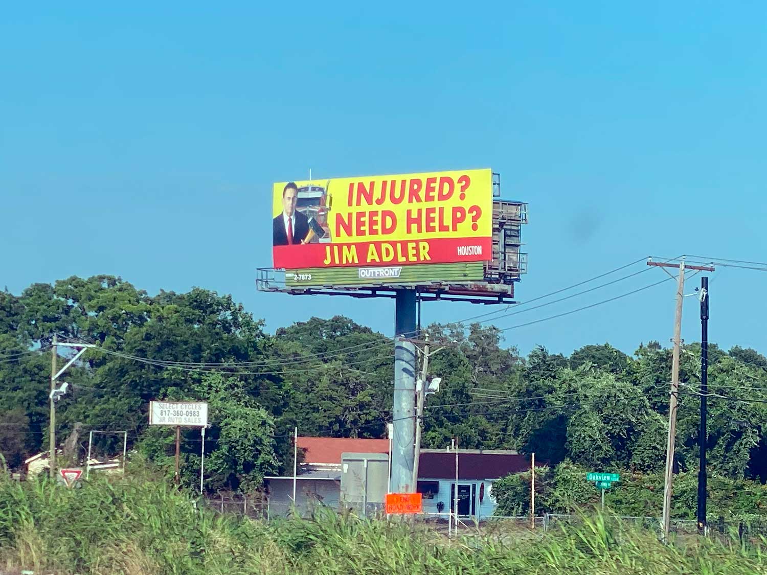 Haltom City Static Billboard by Outfront on 121 Freeway Featuring Famous Texas Injury Attorney Jim Adler 