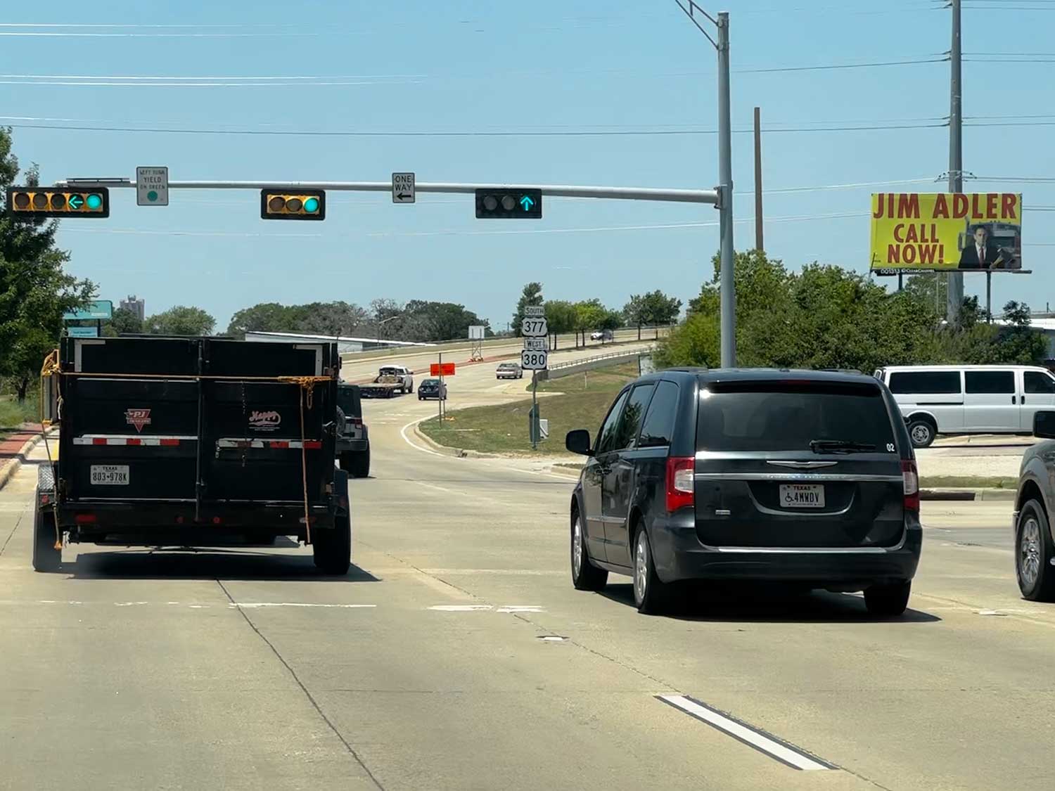 Highway 388 and Highway 377 Billboard in Denton by Clear Channel showing a Jim Adler Billboard