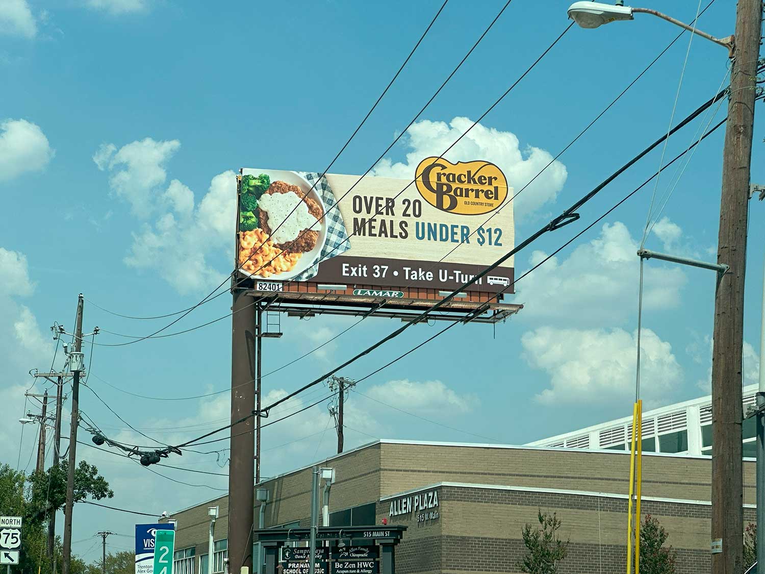 US 75 Central Expressway Billboard by Lamar Outdoor with Cracker Barrel using an Extension 